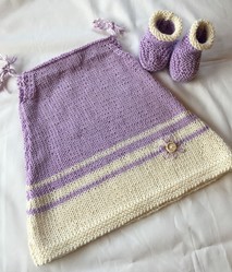Newborn Baby Girl 0-3 Months Dress & Bootees Lilac/White