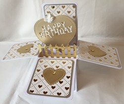 Happy Birthday Card Gold Balloon & Hearts